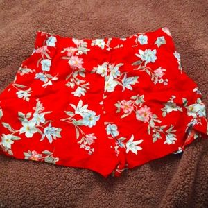 Red floral shorts